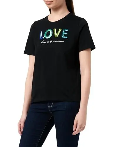 Produktbild: s.Oliver Damen 2145527 T-Shirt mit Pailletten, schwarz 99D1, 46