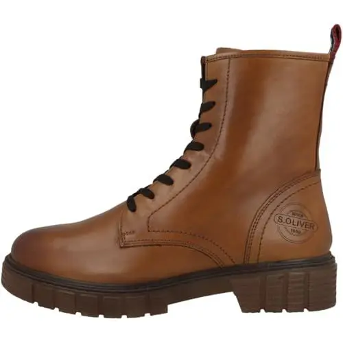Produktbild: s.Oliver Damen Schnürstiefel ohne Absatz aus Leder Winter, Braun (Cognac), 39 EU