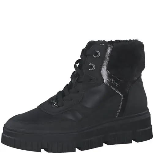 Produktbild: s.Oliver Damen Sneaker hoch mit Fütterung Winter mit Schnürsenkeln und Reißverschluss Vegan Schwarz (Black Comb.), 37