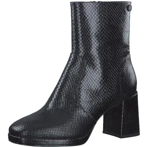 Produktbild: s.Oliver Damen Stiefeletten mit Absatz mit Schlangenmuster Blockabsatz Schwarz (Black Metallic), 39