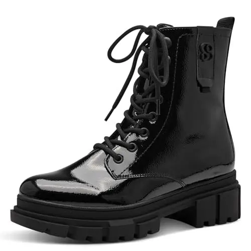 Produktbild: s.Oliver Damen Stiefeletten ohne Absatz zum Schnüren Vegan, Schwarz (Black Patent), 39 EU