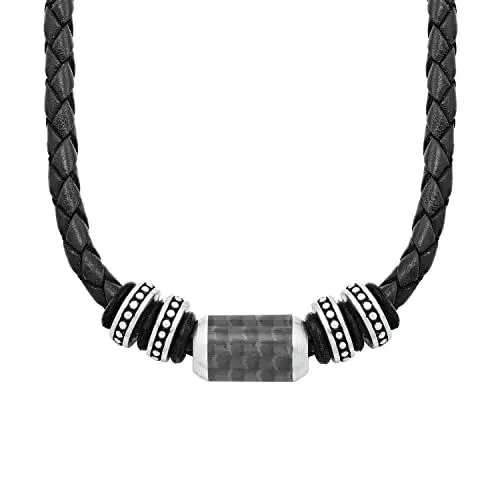 Produktbild: s.Oliver Halsband Edelstahl Carbon/Leder Herren Halsschmuck, 47+3 cm, Schwarz, Kommt in Schmuck Geschenk Box, 2026107