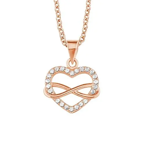 Produktbild: s.Oliver Kette mit Herz Anhänger und Infinity-Symbol für Damen, Zirkonia und 925 Sterling Silber, Rosévergoldet