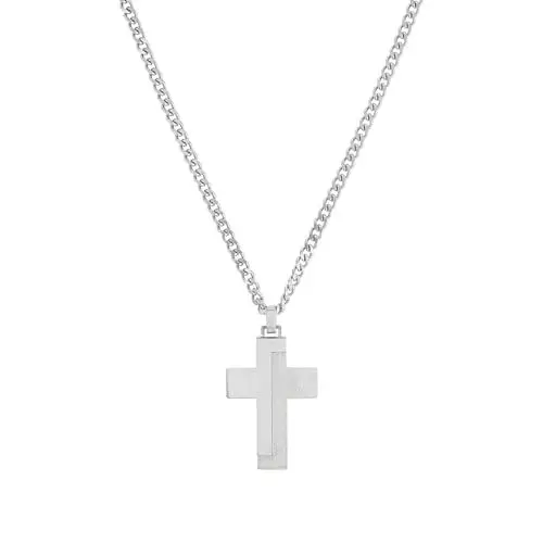 Produktbild: s.Oliver Kette mit Anhänger Edelstahl Herren Halsschmuck, 50 cm, Silber, Kreuz, Kommt in Schmuck Geschenk Box, 2026009