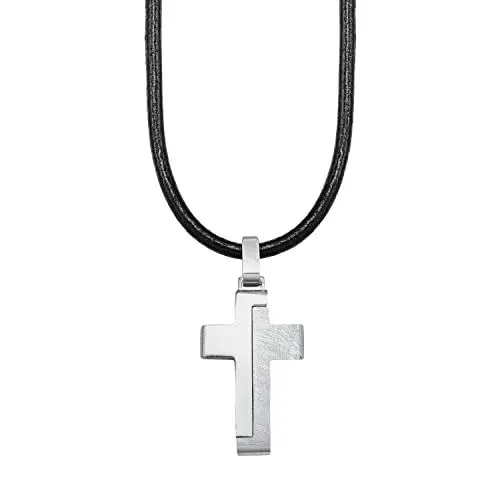 Produktbild: s.Oliver Kette mit Anhänger Edelstahl Leder Jungen Kinder Halsschmuck, 40+3 cm, Schwarz, Kreuz, Kommt in Schmuck Geschenk Box, 2024225
