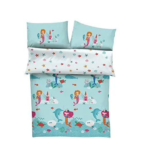 Produktbild: s.Oliver Kinderbettwäsche Meerjungfrau 100x135 cm - 100% Baumwolle, praktischer Reißverschluss & maschinenwaschbar, Bettwäsche für Kinder Meerjungfrauen 2tlg. bunt