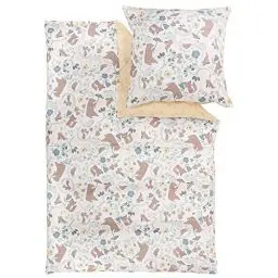 Produktbild: s.Oliver Kinderbettwäsche Waldtiere 100x135 cm - 100% Baumwolle, praktischer Reißverschluss & maschinenwaschbar, Bettwäsche für Kinder 2tlg. Tiere gelb bunt
