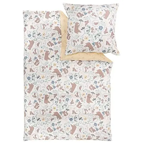 Produktbild: s.Oliver Kinderbettwäsche Waldtiere 100x135 cm - 100% Baumwolle, praktischer Reißverschluss & maschinenwaschbar, Bettwäsche für Kinder 2tlg. Tiere gelb bunt