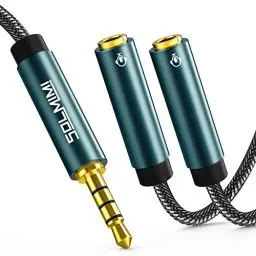 Produktbild: SOLMIMI TRRS Klinke Verteiler 3.5mm Stereo Audio Y Kabel 4 pole Klinkenstecker auf 2 X 4 pole Buchse Headset Splitter für Kopfhörer, Lautsprecher, Laptop, Smartphone, PS4, MP3 Player - 1.2 Meter