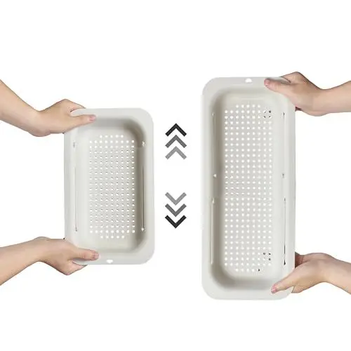 Produktbild: Sølmo Spülbeckensieb Ausziehbar - Vielseitiges und Ergonomisches Design Abtropfsieb - Platzsparend und hitzebeständig zum Abtropfen von Nudeln, Auftauen und Trocknen von Geschirr - 36x48x20 cm, Weiß