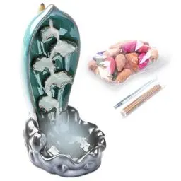 Produktbild: Sølmo Wasserfall Räucherstäbchenhalter - 52-teiliges Set inkl. Tablett, 20 Räucherstäbchen, 30 Räucherkerzen und Pinzette - Ideal für Aromatherapie und Wohnkultur - Töpferei und Schwarze Keramik