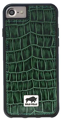 Produktbild: Solo Pelle kompatibel für das iPhone SE 2020 - SE 2022 SE 3 Case Lederhülle Ledertasche Backcover Flex aus echtem Leder mit Kroko-Prägung in Grün inkl. edler Geschenkverpackung