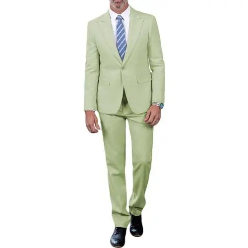 Produktbild: Solovedress Anzug Herren Slim Fit 2 Teiling Klassischer Smoking Leinenanzug Herren Sommer für Hochzeit (Blazer + Hose) (Mintgrün,M)