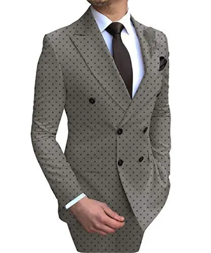 Produktbild: Solove-Suit Herren 2 Stücke Mode Gepunktet Herrenanzug Slim Fit Zweireihern Smoking Für Hochzeit Groomsmen (Blazer + Pant)(Grau,44)
