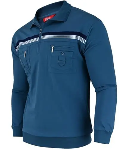 Produktbild: Soltice Herren Langarm Kariert Kragen Poloshirt, Polohemd, Blousonshirt aus Baumwoll-Mix (M bis 3XL) (M, Türkis)