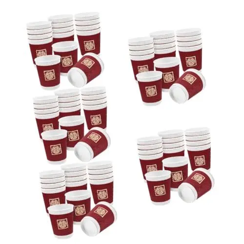 Produktbild: SOLUSTRE 100 Stk Hochzeitstassen Papierbecher Teetassen Einweg-Heißbecher Einweg-Kaffeebecher Espressotasse rote Pappbecher Einweg-Hochzeits-Pappbecher verdicken Kaffeetasse Saft Glas
