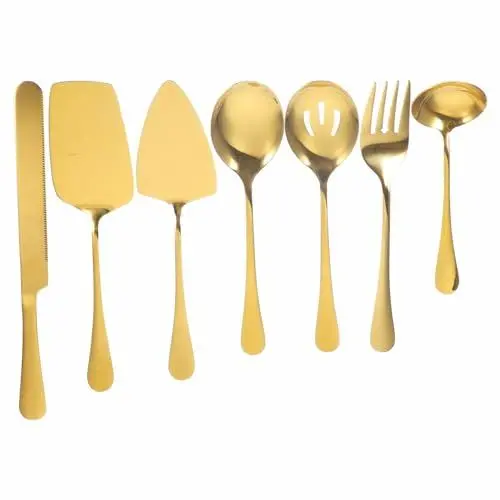 Produktbild: SOLUSTRE 1 Set Servierbesteck Aus Edelstahl Kuchenmesser Und Servierbesteck Mit Gabeln Großen Schaumlöffeln Und Servierlöffeln Tortenheber Für Die Brautparty Golden