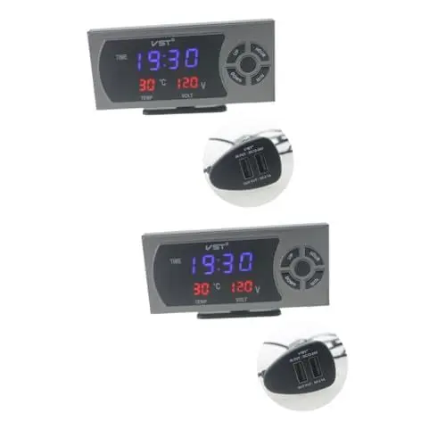 Produktbild: SOLUSTRE 2 Stück 3 1 Kfz-Digitaluhr armbanduhr usb ladegeräte termometerstab degree thermobecher temperaturmesser Uhr auto uhr thermometer auto digitaluhr auto thermometer uhr Grey