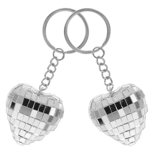 Produktbild: SOLUSTRE 2 Stück Herz Schlüsselanhänger Disco-Kugel-Kuchendekorationen kleine Discokugeln Dekoration Süßes Discokugel-Anhänger-Zubehör Disco-Cowgirl-Partygeschenke Mini-Disco Schaum Silber