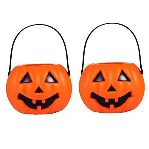 Produktbild: SOLUSTRE 2 Stück LED Halloween Kürbis Eimer Hand Jackolantern Flackernde Lichtlampe Tragbare Süßigkeiten Eimer Tisch Herzstück für Home Desk Garten Party