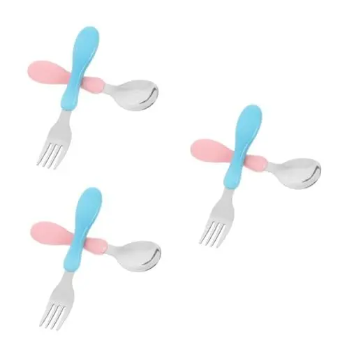 Produktbild: SOLUSTRE 3st Kindergeschirr Gabeln Und Löffel Für Kleinkinder Kleinkinderutensilien Aus Metall Lunchutensilien Für Kinder Besteck Für Kleinkinder Babylöffel Edelstahl
