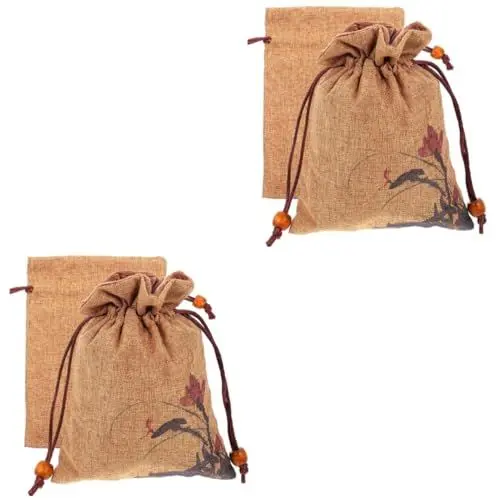 Produktbild: SOLUSTRE 4 Stück Doppellagige Leinentasche Baumwollbeutel Mit Kordelzug Jutetaschen Mit Kordelzug Sackleinen-geschenktüten Süßigkeitenbeutel Aus Jute Zugbandhalter Wen Wan Stoff Kleidersack