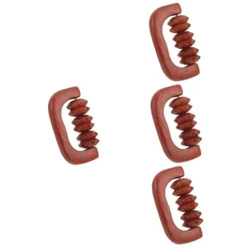 Produktbild: SOLUSTRE 4 Stück Rollenmassagegerät aus Holz Massagerolle Handmassagegerät Holzwalze Nackenrolle Massagegerät Körperrolle hölzern Ausrüstung Massagekugel Scrollrad Werkzeug