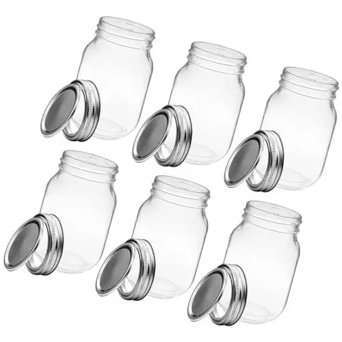 Produktbild: SOLUSTRE 6 Stück Glas-Einmachgläser Normale Öffnung Einmachgläser Mit Luftdichten Metalldeckeln Zum Einmachen Gären Beizen 500 Ml