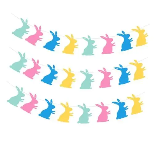 Produktbild: SOLUSTRE 8 Stück Teiliges Ostern Party Banner mit Bunten Filz Hasen Farbenfrohe Girlande für Innen und Außenbereich Vielseitige Osterdeko zum Aufhängen an Wand Fenster Tür und Baum