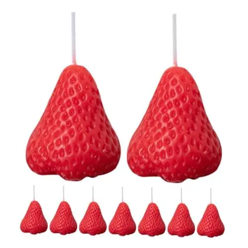 Produktbild: SOLUSTRE 9st Duftkerze Erdbeere Süße Kerze Erdbeerkerze Schlafzimmerkerze Erdbeerduftkerze Kerzen in Fruchtform Fruchtkerzen Meditationskerze Lebensmittel Paraffin Aromatherapie Baby
