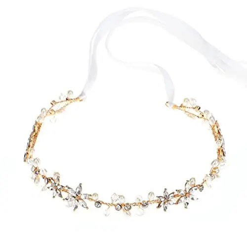 Produktbild: SOLUSTRE Damen Brautgürtel Hochzeit Strass Kristall Perle Gürtel Hochzeitskleid Blatt Brautjungfer Schärpe Für Braut Zubehör Golden
