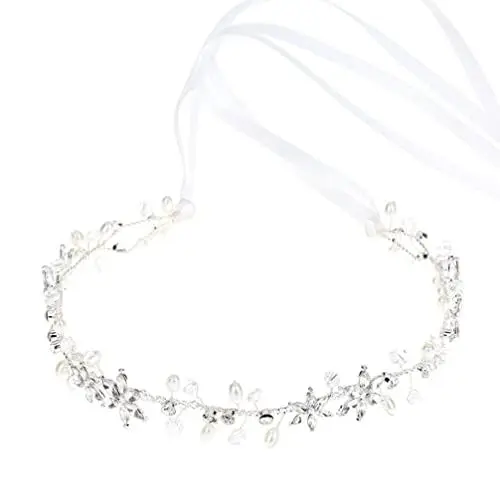Produktbild: SOLUSTRE Damen Kristall Brautgürtel Hochzeit Gürtel Strass Kristall Perle Gürtel Hochzeitskleid Gürtel Kristall Blatt Brautjungfer Schärpe Für Braut Hochzeitskleid Zubehör Silber