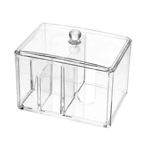 Produktbild: SOLUSTRE Kosmetik Organizer Für Make-up Und Hygieneartikel Transparent Stapelbar Mit Mehreren Fächern Für Wattepads Lippenstifte Und Aufbewahrungslösung Für Bad Oder Schlafzimmer