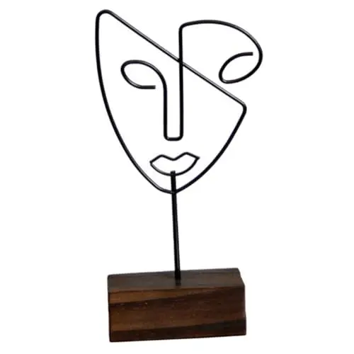 Produktbild: SOLUSTRE Metallfigur-linienstatue Für Tisch Abstrakte Metallkunst Stabiler Holzsockel Einfache -Design Und Bürodécor