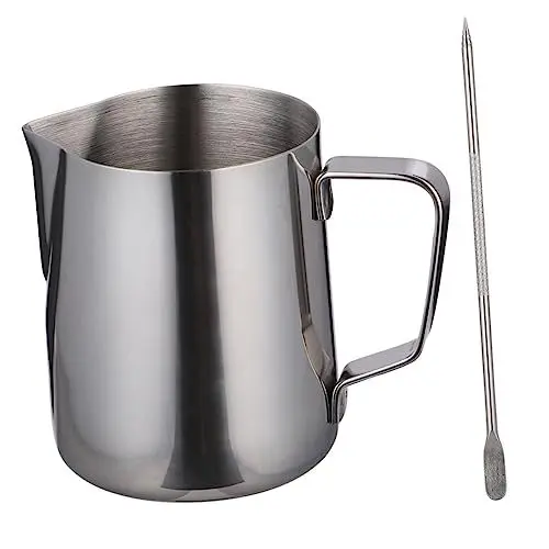 Produktbild: SOLUSTRE Milchaufschäumer Kännchen mit Innen und Latte Art Pen Rostfrei Präzise Messung für Espresso Cappuccino Zubehör Vielseitig Einsetzbar Zuhause und Gastronomie