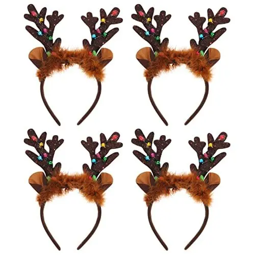 Produktbild: SOLUSTRE Rentier Geweih Stirnband LED Leuchten Haarreifen Weihnachten Haarband Kopfbedeckungen Kinder Erwachsene Weihnachten Party Cosplay Kostüm Zubehör Foto Requisiten 4 Stück