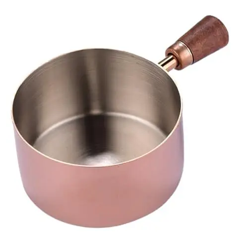Produktbild: SOLUSTRE Saucenschale mit Holzgriff edelstahlschüsseln edelstahlschalen Sauciere mit Kelle und Untertasse rostfreie Soßengerichte pfannenwender Tauchschalen aus Metall Gerichte würzen