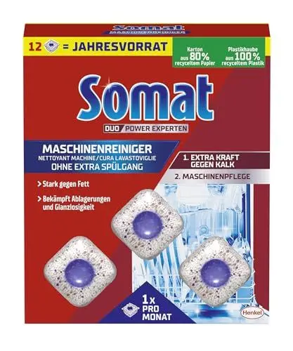 Produktbild: Somat Maschinenreiniger Tabs Anti-Kalk (12 WL), Spülmaschinenreiniger für monatlichen Gebrauch, Reinigungs-Tabs für die Spülmaschine, kein extra Spülgang