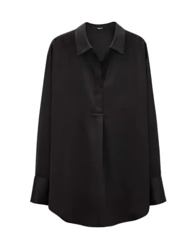 Produktbild: someday Damen Langarmbluse | Satinbluse ZANZA Loose im Oversize Stil Black, 38