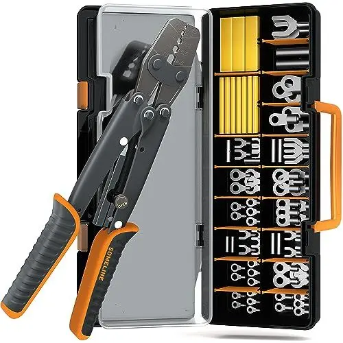 Produktbild: SOMELINE® Crimpzange Kabelschuhe Set, Kabelschuhzange 1-10 mm², Ringkabelschuhe Verzinnte Bolzenloch Kupferklemmen, Krimpzange - Presszange - Quetschzange - Crimp Zange - Elektrowerkzeug Set