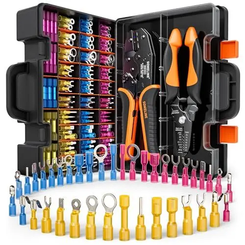 Produktbild: SOMELINE® Crimpzange Kabelverbinder Set, 39 Arten (0,34-6mm²) Kabelschuhe Set mit Abisolierzange, Stoßverbinder Set, Schrumpfverbinder für Kabelhülsen Krimpzange, Crimpzangen, Crimp Zange, Presszange