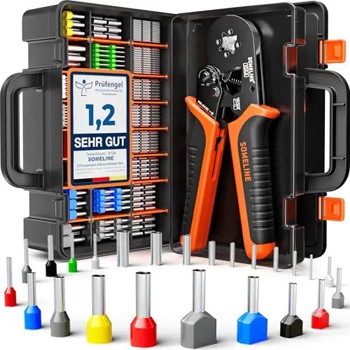 Produktbild: SOMELINE® Crimpzangen Aderendhülsen Set, 24 Arten (0,25-10mm²) Aderendhülsen Set, Aderendhülsenzange Selbsteinstellend, Krimpzange, Premium Crimpzangen, Crimp Zange, Presszange, Elektrowerkzeug Set