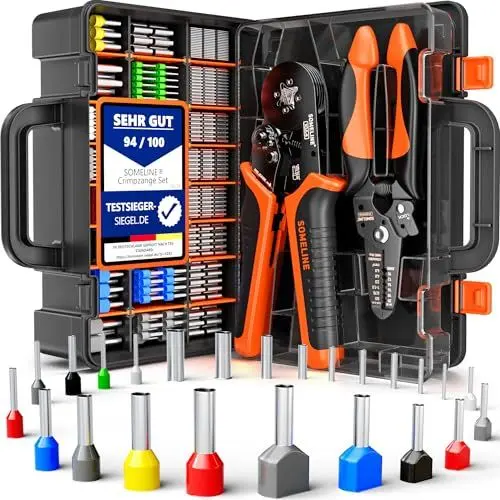 Produktbild: SOMELINE Crimpzangen Aderendhülsen Set, 24 Arten (0,25-10mm²) Aderendhülsen Set mit Abisolierzange, Aderendhülsenzange Selbsteinstellend, Krimpzange, Crimp Zange, Presszange, Elektrowerkzeug Set