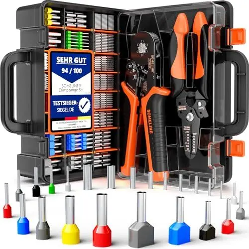 Produktbild: SOMELINE® Sechskant Crimpzange Set, 24 Arten (0,25-10mm²) Aderendhülsen Set mit Abisolierzange, Sechskant Aderendhülsenzange - Krimpzange - Crimpzangen - Presszange - Crimp Zange - Elektrowerkzeug Set