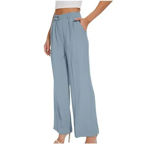 Produktbild: Sommer Damen Hosen Casual Hohe Taille Sommerhose Loose Weitem Bein Jogginghose Elegant Bequem Anzughose Bauchkontrolle Einfarbig Blazer Hose Luftig Soft Jazzpants Leicht Fit Bürohose