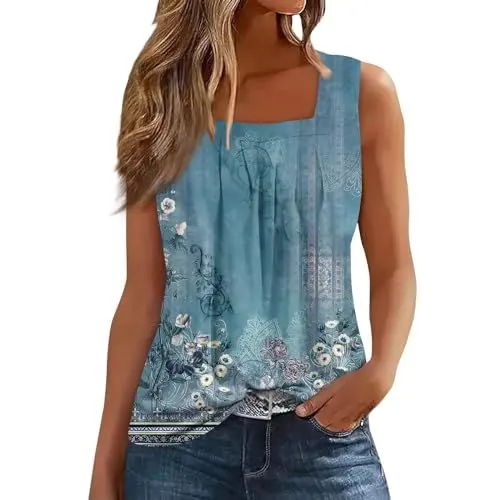 Produktbild: Sommer Top Damen Top Lang Damen Top Lang Tanktop Lang Damen Schicke Oberteile Damen Oversize Trägertop Damen Sommer Locker Langes Top Damen Damen Top Lang Strandtop Damen Blau S