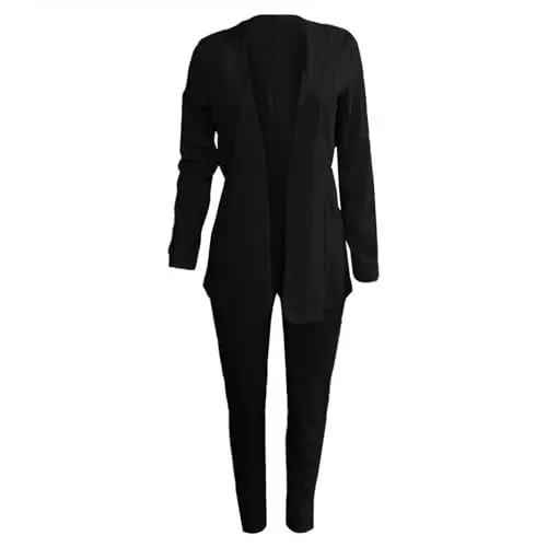 Produktbild: sommer outfits damen,Hosenanzüge für Damen Festlich Elegant Blazer Einfarbig Streetwear Zweiteiler Hosenanzug Business Anzug Set Slim Fit 2 teiler Sommer Freizeitanzug Sportlich Outfit,Schwarz XL