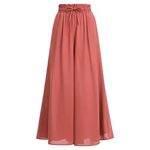 Produktbild: IBTOM CASTLE Damen Weites Bein Palazzo Hose Boho Hohe Taille Floral Sommer LäSsig Locker FließEnd Lounge-Hose Mit Tasche Orangene L