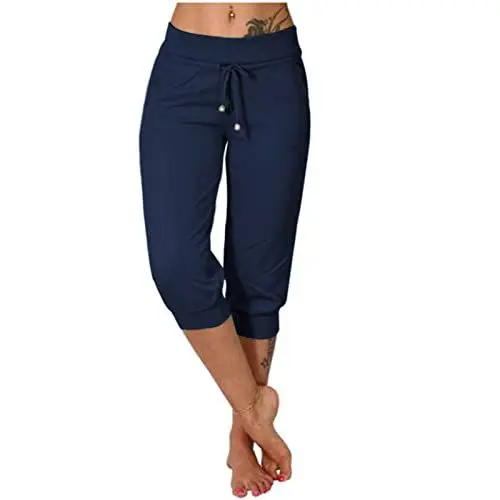 Produktbild: Sommerhose Damen Leicht Kurz Damen Arbeitshose Leichte Sommerhose Damen 3/4 Sport Hosen Damen Boho Hose Damen Caprihose Sommer 3/4 Jogginghose Damen Caprihosen Damen 3/4 Sommer Baumwollhose Damen