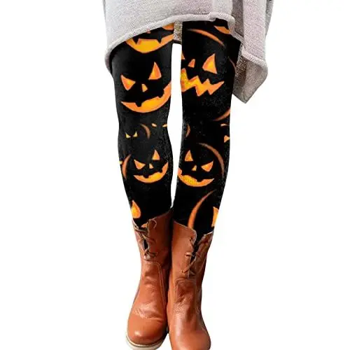 Produktbild: Sommerhose Damen Leicht Und Luftig Hose Damen hose Frauen Halloween Print knöchellangen Leggings elastische Leggings Freizeithosen Stiefel Hosen Paperbag Hose Damen High Waist Musselin Hose (Black, L)